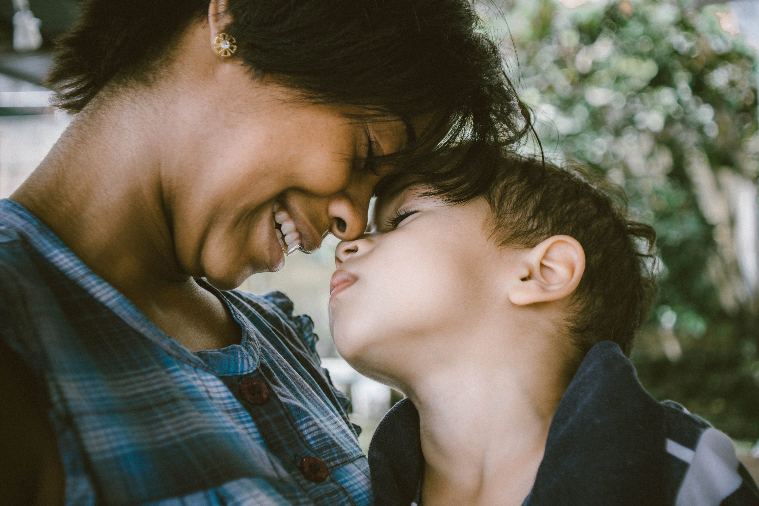 Mother and kid smiling